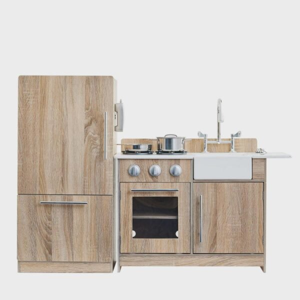 Teamson Kids Little Chef Chelsea Modern Wooden Play Kitchen, Cherry Grain/Silver - Image 5