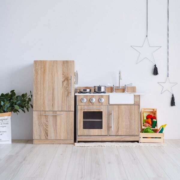 Teamson Kids Little Chef Chelsea Modern Wooden Play Kitchen, Cherry Grain/Silver - Image 7
