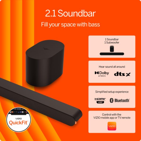VIZIO 2.1 Soundbar, Wireless Subwoofer w/ Dolby Atmos, DTS:X ¨C Black - Image 8