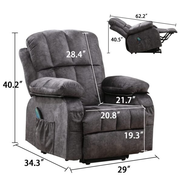 VON RACER Power Lift Recliner Chairs with Heat and Massage Lift Chair Recliners for Elderly with 2 Side Pocket, USB Port Remote Control, Adjustable Furniture - Image 9