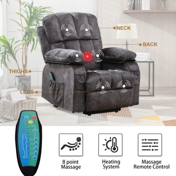 VON RACER Power Lift Recliner Chairs with Heat and Massage Lift Chair Recliners for Elderly with 2 Side Pocket, USB Port Remote Control, Adjustable Furniture - Image 10