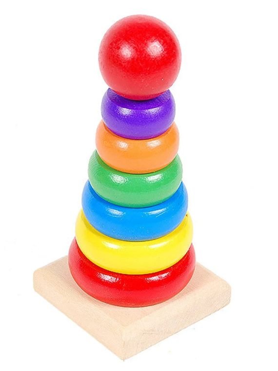 VONTER Wooden Toys Rainbow Tower Sorting Stacking Rings Building Puzzles Toys Educational Color Geometric Shape Recognition Learning Montessori STEM Game for Kids 1 Years Old Up Boys Girls