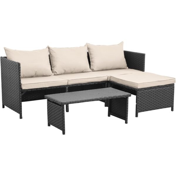 Waroom 3 Pieces Patio Conversation Sets Outdoor Wicker Furniture with Coffee Table,Khaki, Powder Coated Steel - Image 13