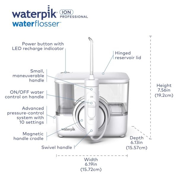 Waterpik ION Professional Cordless Water Flosser Teeth Cleaner Rechargeable and Portable  White  1 Count - Image 8