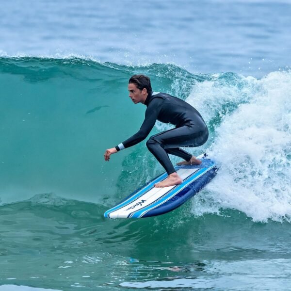 Wave Storm ¨C Classic Soft Top Foam 9ft Surfboard for Beginners and All Surfing Levels Complete Set Includes Leash and Multiple Fins Heat Laminated  Blue Pinline - Image 7