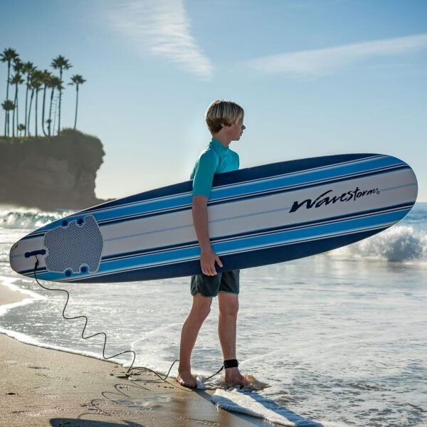 Wavestorm 8ft Classic Surfboard // Foam Wax Free Soft Top Longboard for Adults and Kids of All Levels of Surfing - Image 7