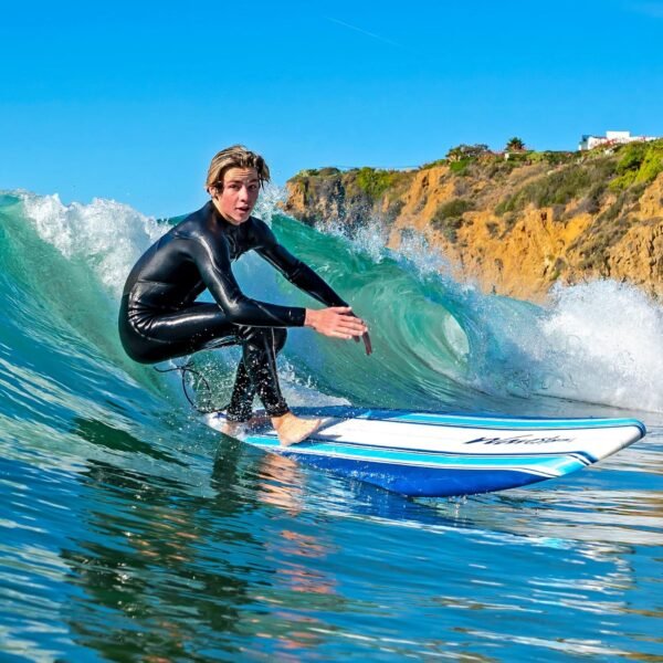 Wavestorm Classic Soft Top Foam 7¡ä Surfboard for Beginners and All Surfing Levels Complete Set Includes Leash and Multiple Fins Heat Laminated  Blue Pinline - Image 6