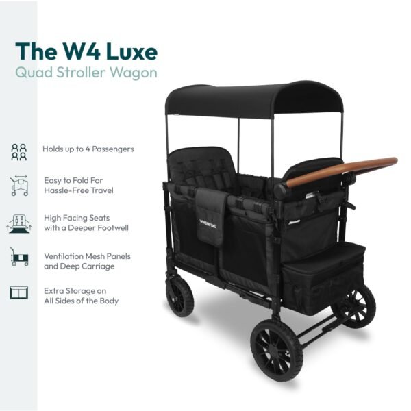 WONDERFOLD W4 Luxe Quad Stroller Wagon (4 Seater) ¨C Collapsible Wagon Stroller with Seats with Magnetic Buckle 5-Point Harnesses and Adjustable Sun Canopy  Black - Image 7