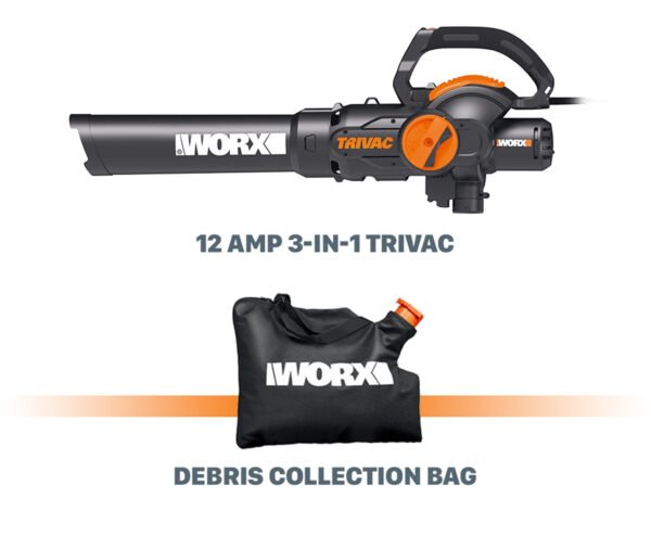 WORX ¨C 12 Amp TRIVAC 75 MPH 600 CFM Electric Leaf Blower/Mulcher/Vacuum ¨C Black - Image 9