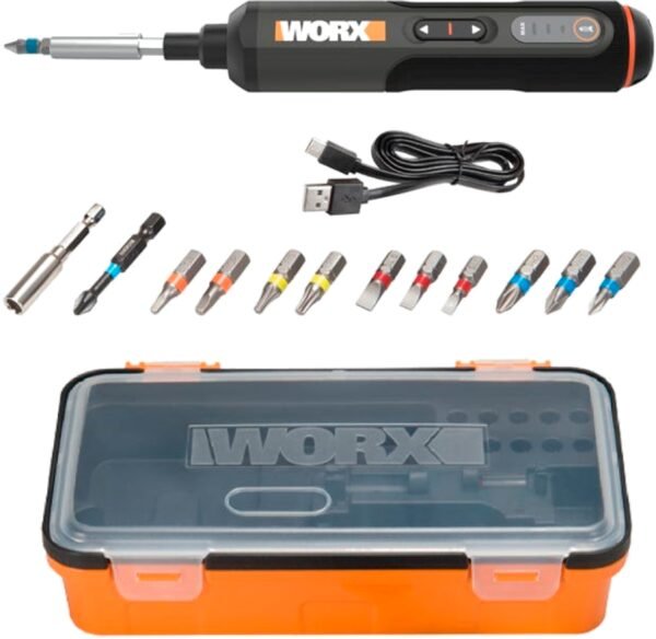 WORX ¨C 4V 3-Speed Compact Screwdriver with 12 Accessory Bits, Dual LED Lights, and 3 Gear Torque ¨C Black - Image 7
